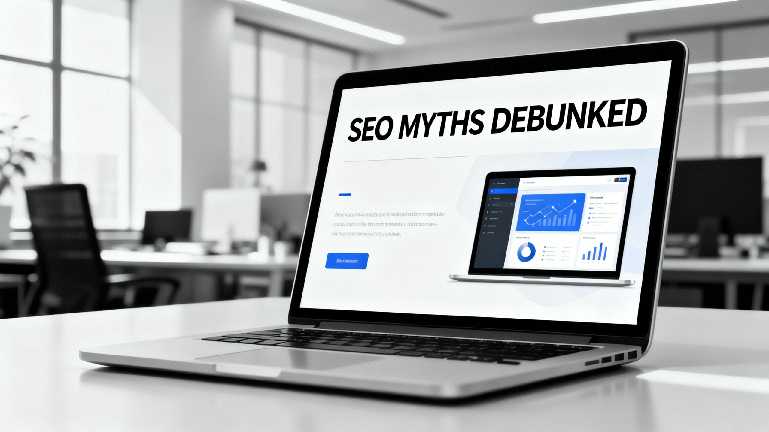 SEO Myths on laptop screen