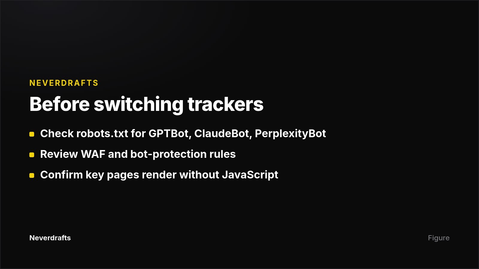 Checklist of three crawler reachability checks to run before buying an AI visibility tool